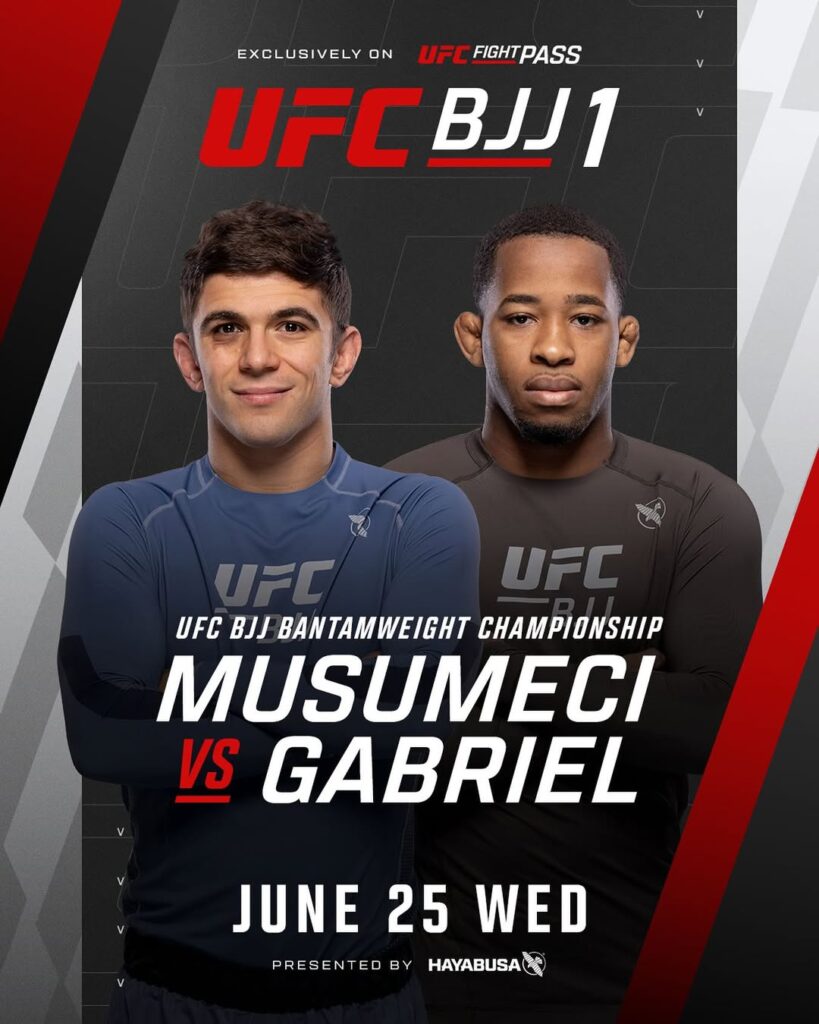 Mikey Musumeci e Rerisson Gabriel vão duelar em luta de Jiu-Jitsu sem kimono no main event do UFC BJJ 1. Arte: @ufcbjj